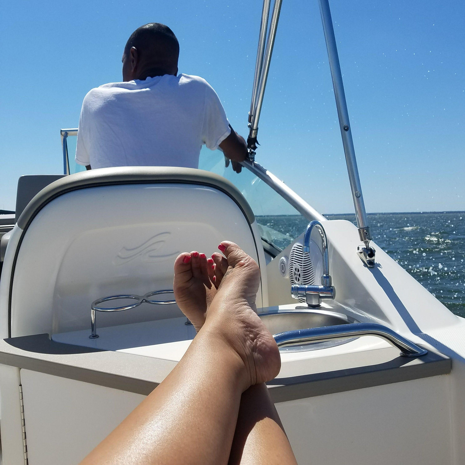 We also love taking out the boat when we can; of course Sara just works on her tan while Reggie controls the boat!