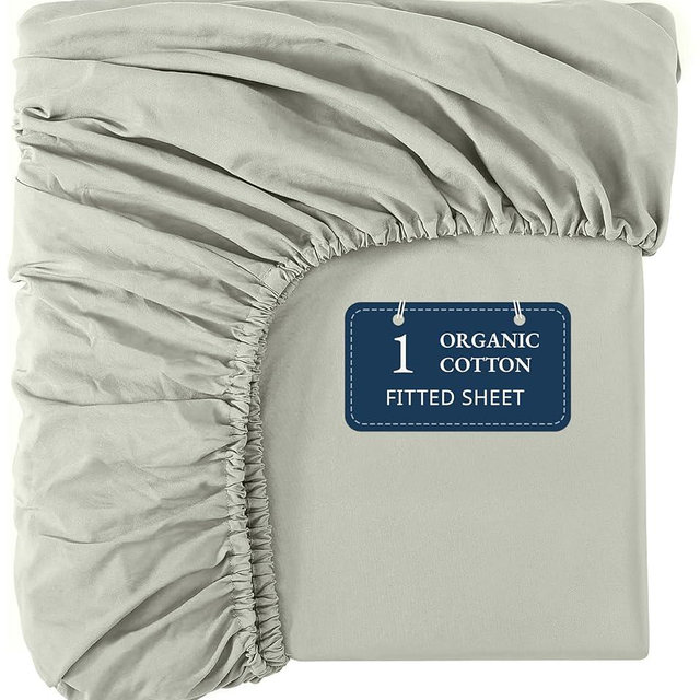 Lane Linen 100% Organic Cotton Full Size Fitted Sheet Only (54"x75") - Super Soft 100% Cotton Full Fitted Sheet - Lightweight & Durable Cotton Bed Sheet - Mineral