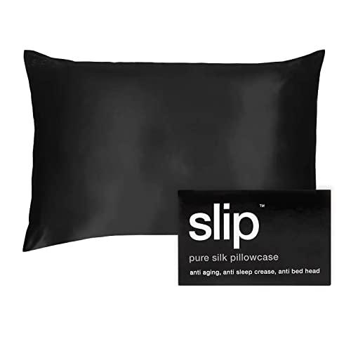 Slip Silk Queen Pillowcase, Black (20" x 30") - 100% Pure 22 Momme Mulberry Silk Pillowcase - Breathable and Hypoallergenic Pillowcases for Hair and Skin Health - Invisible Zipper Closure