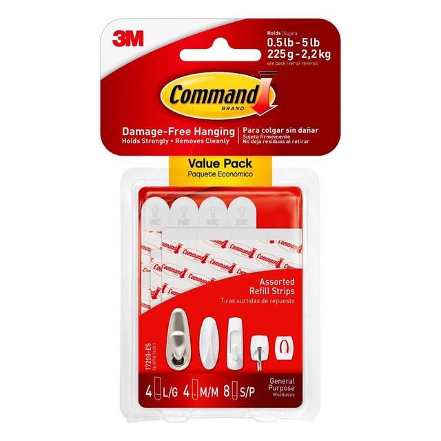 Command Refill Strips (8 Small/4 Medium/4 Large)White