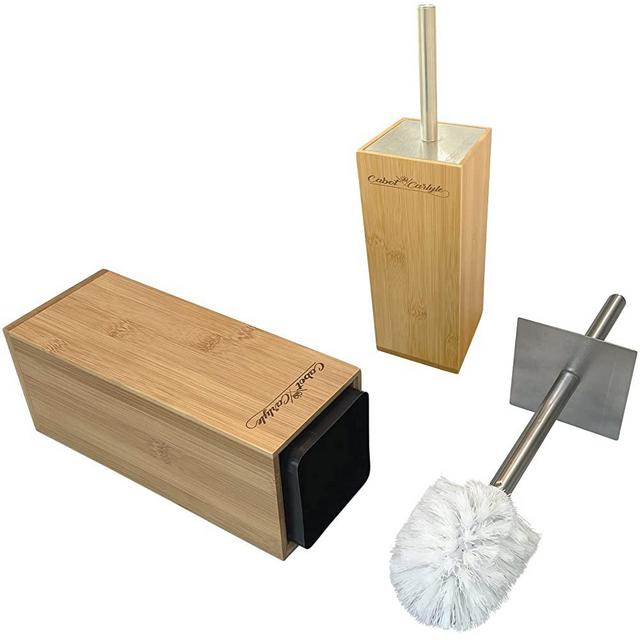 Bamboo Toilet Brush Stainless Steel Handle | Sustainable Bamboo with Freestanding Bamboo Wood Toilet Bowl Brush Holder | Bathroom Accessories Set Cute Toilet Brush
