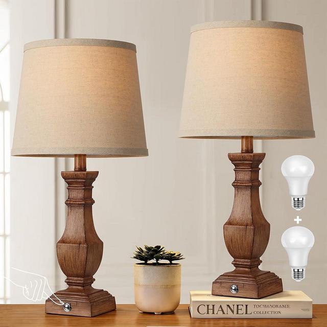 ROTTOGOON Dimmable Table Lamps Set of 2, Rustic Farmhouse Table Lamps for Living Room Bedroom, Bedside Desk Lamps for end Tables, Touch Lamps for nightstand, 9W Bulbs Included, 22", Brown