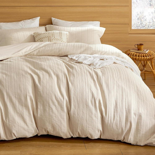 Bedsure Cotton Duvet Cover King Size - Boho Textured Duvet Cover Set, Soft and Breathable Jacquard Bedding Set for All Seasons (Beige, King, 104"x90")