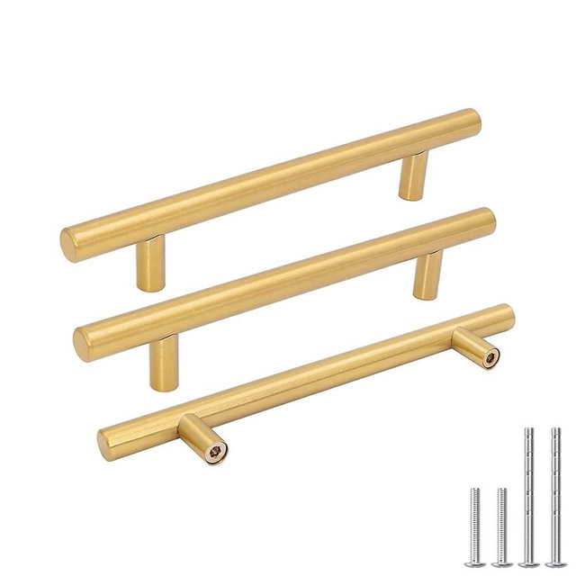 goldenwarm 5 Pack Brushed Brass Cabinet Handles Kitchen Hardware Knobs Drawer Pull Handles for Kitchen Knobs - Cabinet Hardware 5in Hole Center
