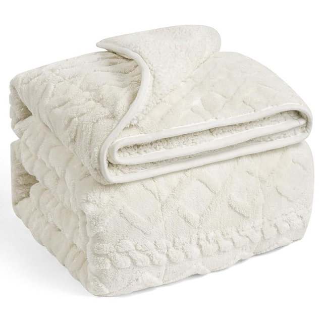 Wemore Weighted Blanket for Adults Twin Size 20 lbs, Dual Sided Soft Fuzzy Jacquard Sherpa Weighted Blankets Throw, Cozy Fluffy Knitted Heavy Blanket for Bed and Couch, Cream White, 60 x 80 inches