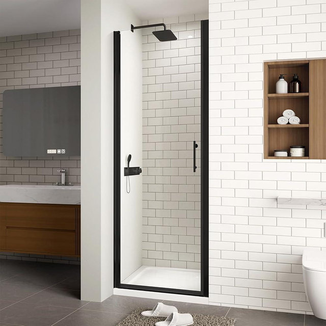 ACE DECOR 24-25.4" W x 72" H Frameless Pivot Shower Door, 1/4" (6mm) Clear SGCC Tempered Glass Shower Door, Pivot Swing Shower Glass Door in Matte Black Finish, Reversible Installation