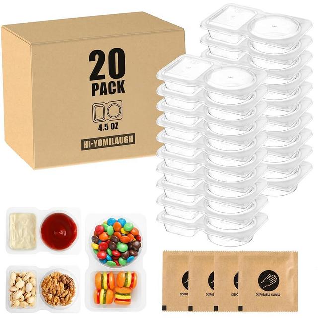 Hi-YomiLaugh 20 Sets Reusable Snack Containers with Lids, BPA-Free Double Compartment Condiment Storage, Leakproof Dipping Cups for Meal Prep, Portion Control, Travel & Outdoor Use
