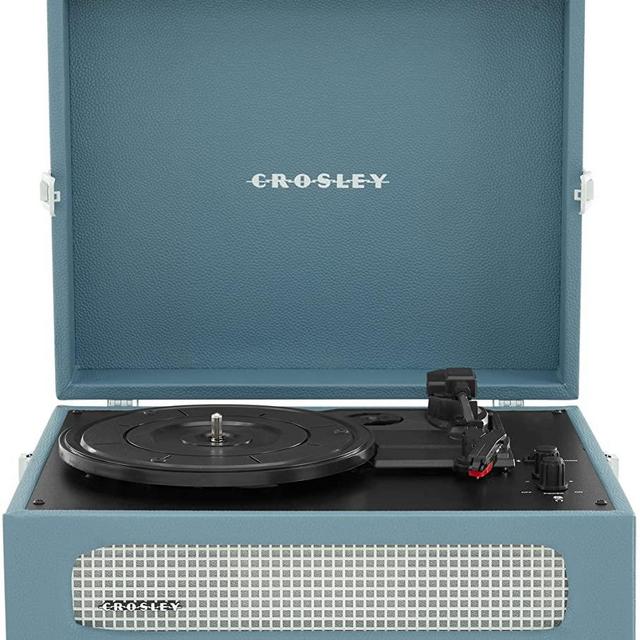 Crosley CR8017B-WB Voyager Vintage Portable Turntable with Bluetooth in/Out and Built-in Speakers, Washed Blue