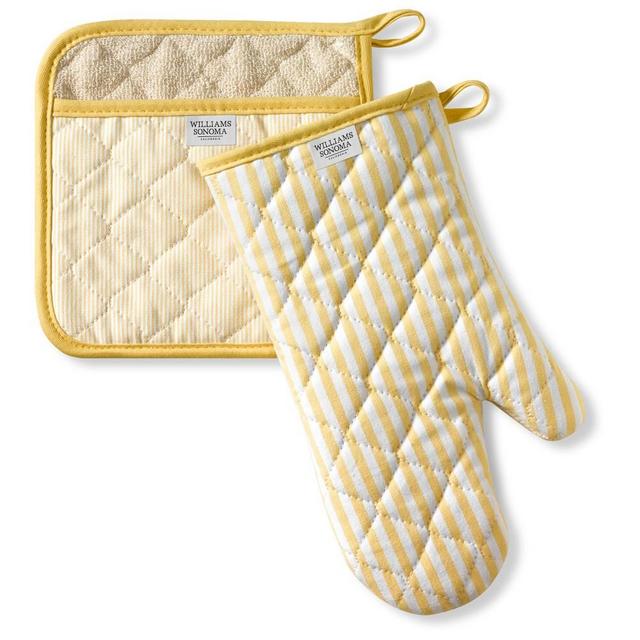 Williams Sonoma Bay Stripe Oven Mitt & Potholder Set, Jojoba Yellow