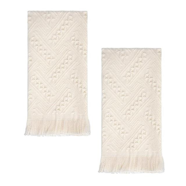 Luxury Decorative Hand Towels Bathroom: 2 Packs 14X30 100% Cotton Turkish Absorbent Soft Face Towel Set for Boho Bathroom Decor Kitchen Hotel Spa Farmhouse Guest Tea Gift (Cream White, 14x30")