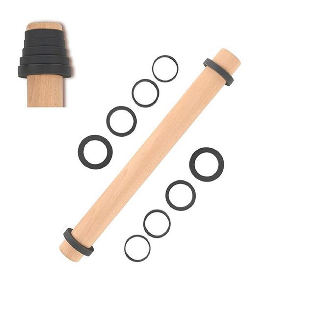 Adjustable Wood Rolling Pin with Thickness Rings for Baking -Non Stick Wooden Dough Roller Pin with Spacer Bands for Cookie,Pie Crust , Pastry Fondant and Bread By Folksy Super Kitchen (15.8, Grey)