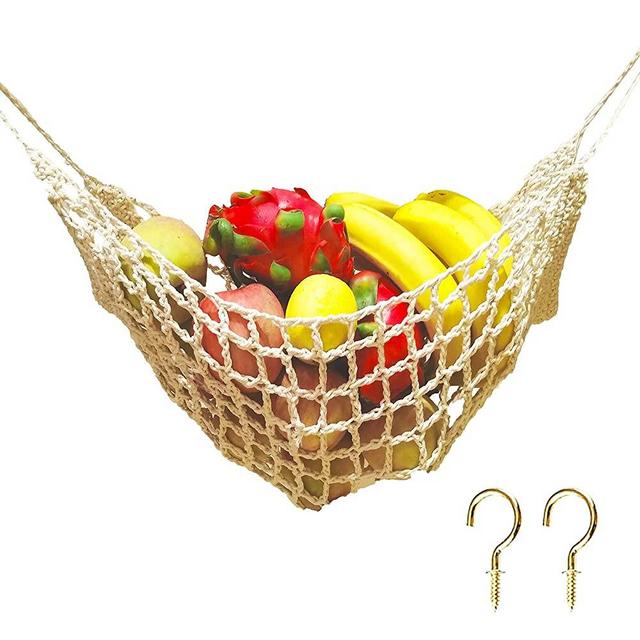 Large Macrame Fruit Hammock Under Cabinet,Veggie Banana Hammock Hanging Fruit Basket,Saves Counter Space for Kitchen Boat Rv Camper (nature)
