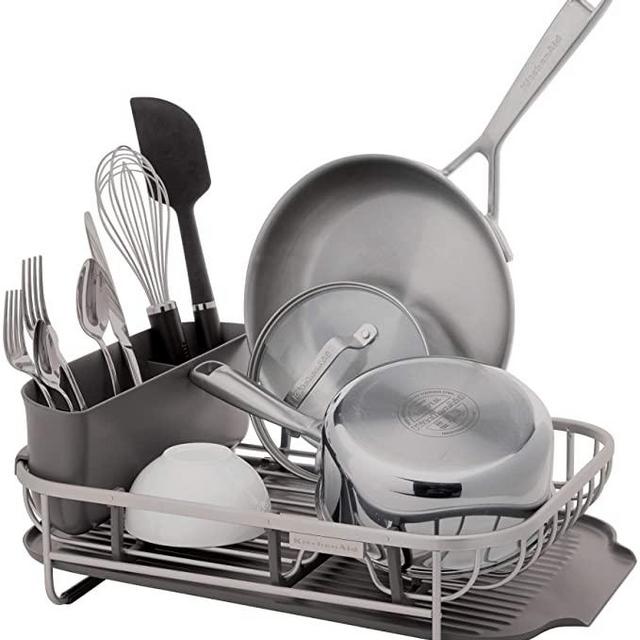 KitchenAid Aluminum Space Saving Dishrack, 17-Inch, Charcoal Gray