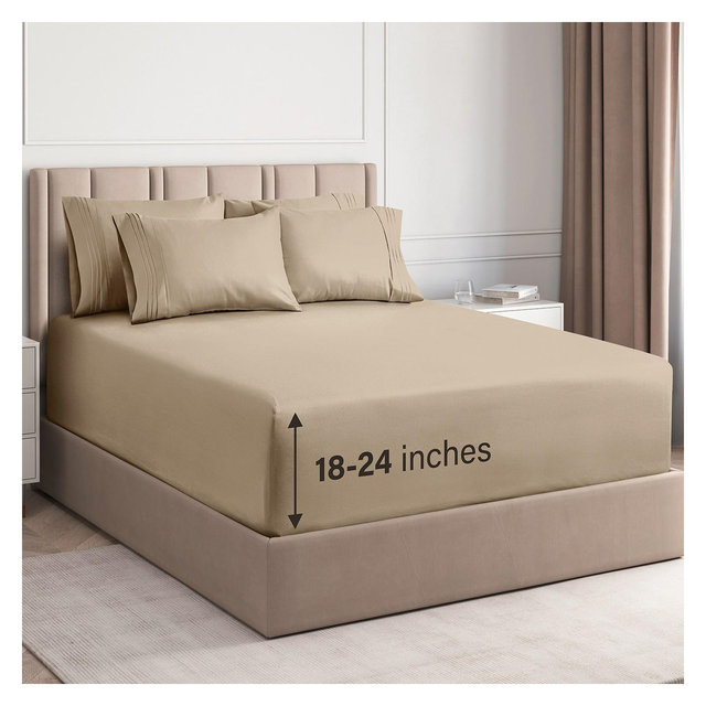 CGK Linens 6 Piece Extra Deep Pocket Microfiber Sheet Set in Cream, Size Queen