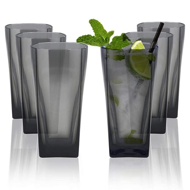 Top-Spring 12 Oz Unbreakable Reusable Plastic Water Tumblers, Stackable Shatterproof Clear Drinking Glasses, Dishwasher-Safe and BPA Free, Set of 6 (Gray)