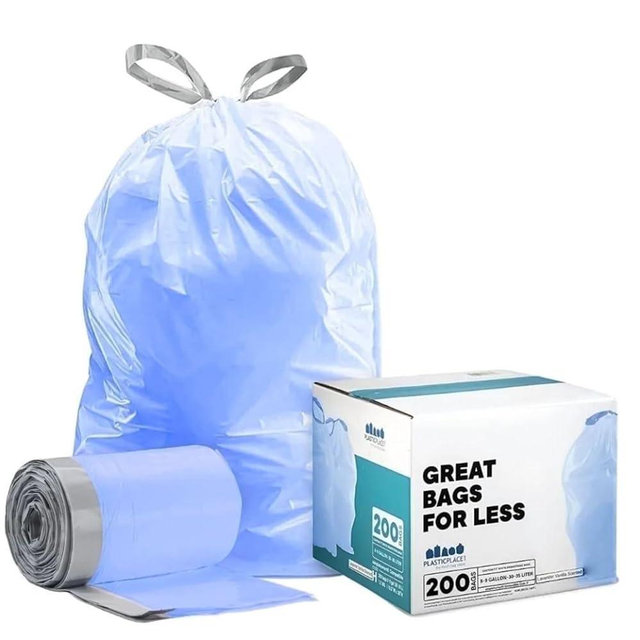 Plasticplace Custom Fit Trash Bags, Compatible with simplehuman Code V (100 Count) Tinted Blue Drawstring Garbage Liners 4.2-4.8 Gallon, 15.9-18.2 Liters, 14.5" x 27.5"