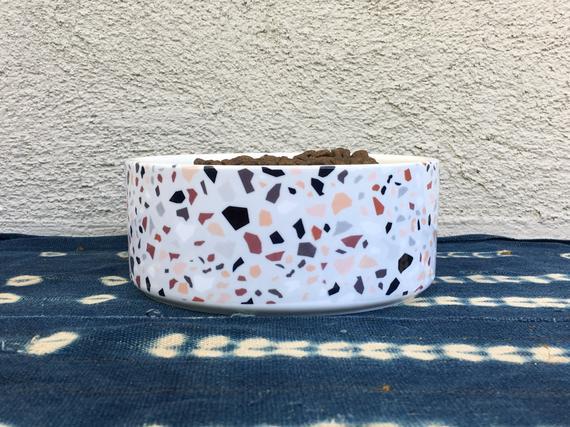 Terrazzo Print Ceramic Dog Bowl, Light // Modern Food & Water Dish for Pets // Cute, No-Spill Pet Dishes // Hip Gifts for Dog Lovers