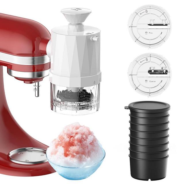 GVODE Shaved Ice Attachment for KitchenAid Stand Mixer, Kitchen Aid Attachment for Stand Mixer, Snow Cone Machine with Replaceable Coarse and Fine Blades,8 Ice Cube Molds
