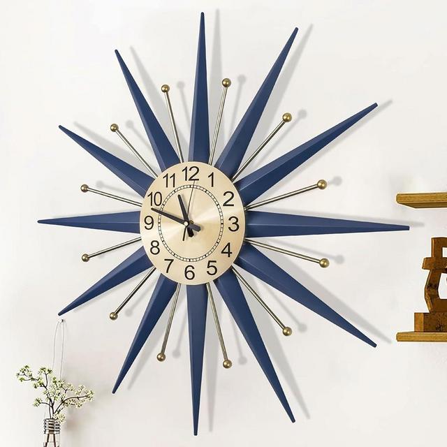 HAOWANJP 28 Inch New Large Wall Clock Mid Century Modern Wall Clock Starburst Non-Ticking Battery Operated Clock Home Decorations for Living Room Bedroom Kitchen Office