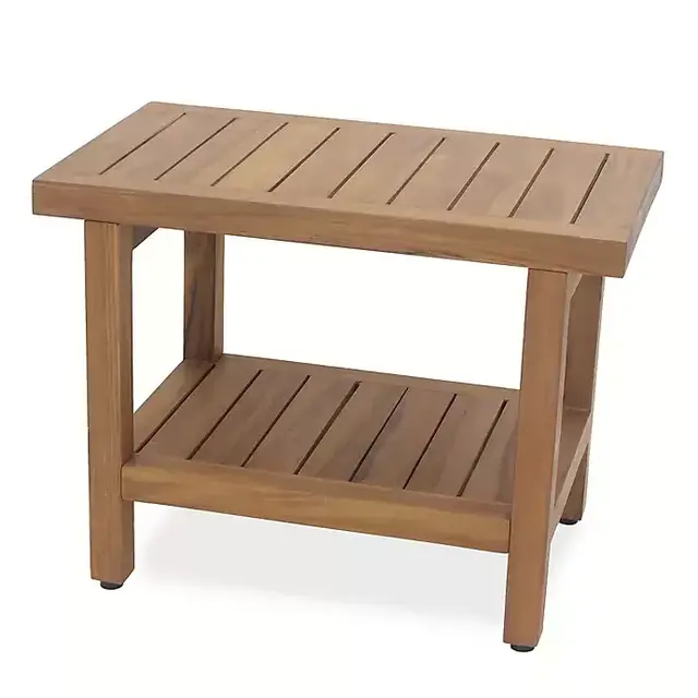 Teak Wood Oversized Shower Bench with Shelf