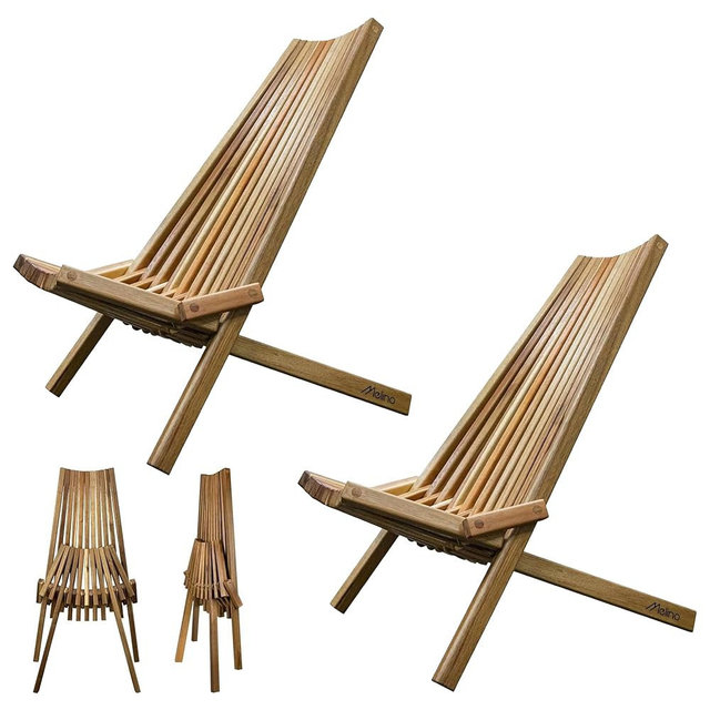 Melino 2PCS Wooden Folding Tamarack Chairs, FSC Certified Acacia Low Profile Adirondack Chairs, Wood Folding Chair for Outdoor, Patio, Porch, Pool, Backyard, Garden, Balcony and Deck - Natural - Pair