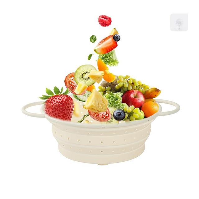 Kkioiome Strainers and Colanders, Silicone Collapsible Sink Collander, 13in, Strainers and Colanders for Kitchen, Large Drainer for Vegetable, Food, Pasta (White)