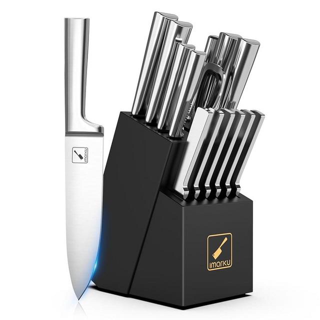 Knife Set - imarku 15PCS Kitchen Knife Set Japenese High Carbon Stainless Steel Knives Set for Kitchen, Dishwasher Safe Ulltra Sharp Professional Chef Well Balance Knife Block Set, Black