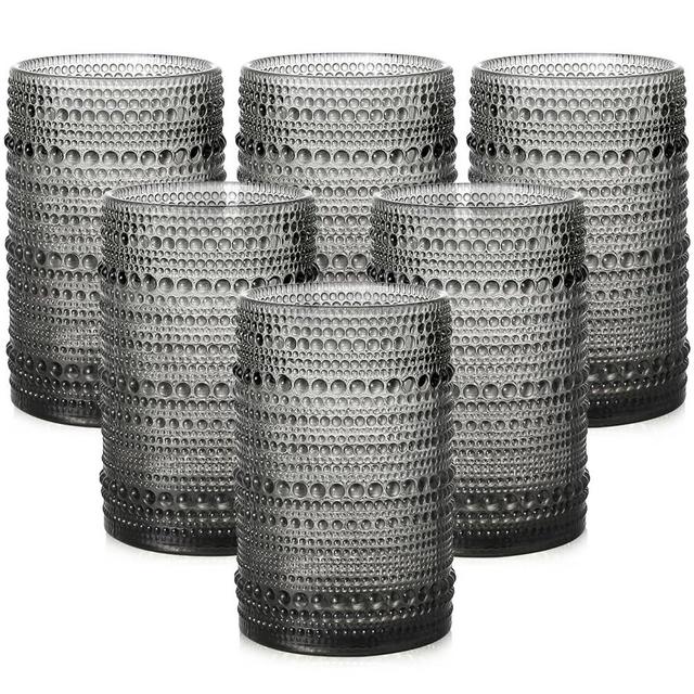 ZMOWIPDL Vintage Glassware Drinking Glasses Set of 6,15 oz Hobnail Glass Cups,Embossed Grey Water Tumbler,for Beer,Cocktail,Whiskey,Juice and Various Mixed Drinks- 1 Cleaning Brush
