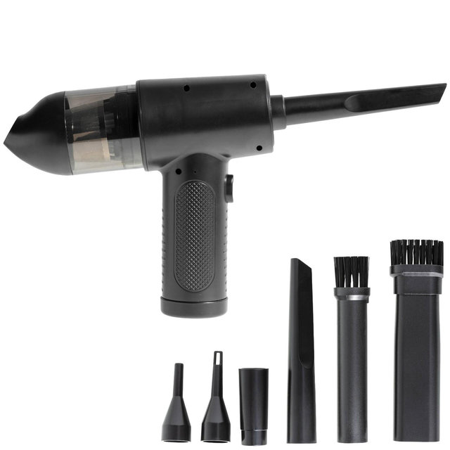 Handheld Air Duster & Mini Vacuum Cleaner Combo with 6 Attachments, Multi-Functional Rechargeable Cleaning Kit for Computers, Cars, and Electronics