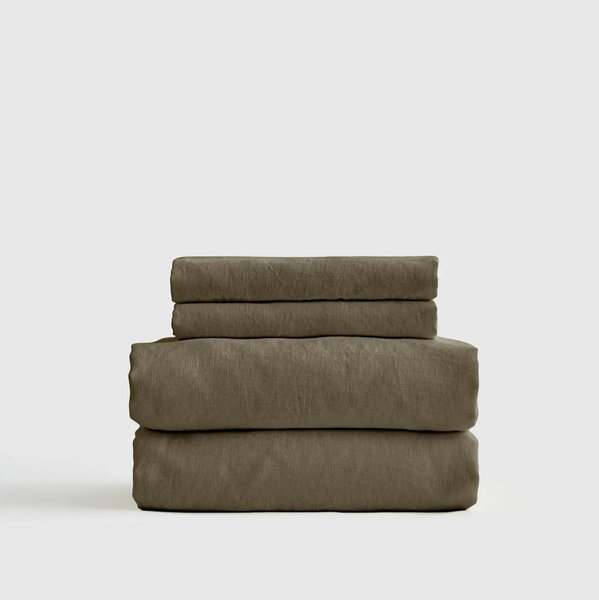 Organic Brushed Cotton Sheet Set - Dusty Olive, Queen