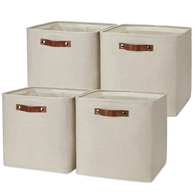 Temary Cube Storage Baskets 13 Inch Cube Storage Bins 4 Pack Baskets for Organizing Shelves Fabric Cloth Bins for Shelf, Nursery, Home, Closet(Beige)