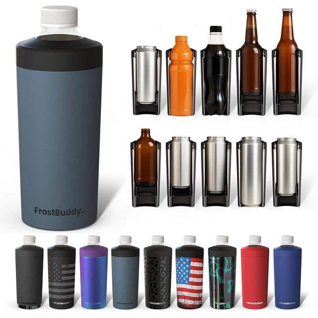 Universal Buddy XL Can Cooler by Frost Buddy - Fits 12-ounce, 16-ounce, 20-ounce, and 24-ounce Cans and Bottles - Keep Your Drinks Refreshingly Chilled for over 12 hours Charcoal