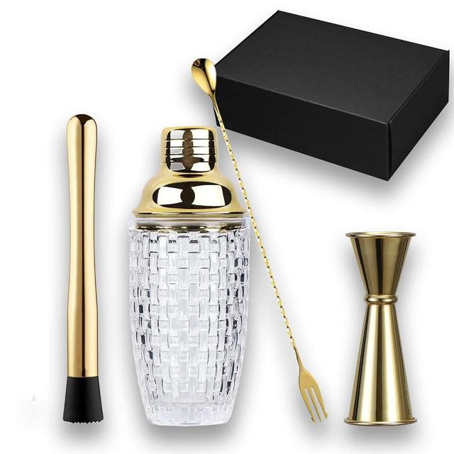 Gbuxska Gold Cocktail Shaker Set- Includes Measuring Jigger, Mixing Spoon, and Muddler - Perfect for Home Bar Accessories, Perfect for Making Cocktails and Protein Shakes