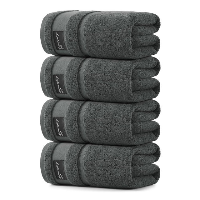 REDKISS 4 Pack Large Bath Towels Set, 100% Cotton, 31x63 in, Heavyweight 760G, Highly Absorbent & Quick Dry, Super Soft Luxury Towels for Bathroom,Hotel Collection - Dark Gray