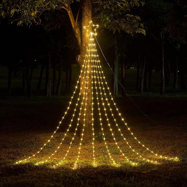 Christmas Decorations Star String Lights, 290 LED Waterfall Tree Lights with 11" Topper Star Christmas Lights Indoor Outdoor Decorative for Wedding Yard Party Home Holiday Decor (Warm White)