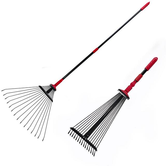 64 inch Adjustable Garden Rake Leaf, Folding Leaves Rake Tools Metal Rake, Expandable Head from 7.5 inch to 22 inch, Telescoping Handle up to 32.5 inch, Collect Leaves and Trash from Lawns and Yards.