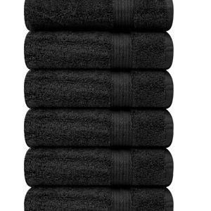 Ample Decor Hand Towels for Bathroom 18 X 28 Inch 600 GSM 100% Cotton, Soft Absorbent - 6 Pcs Black