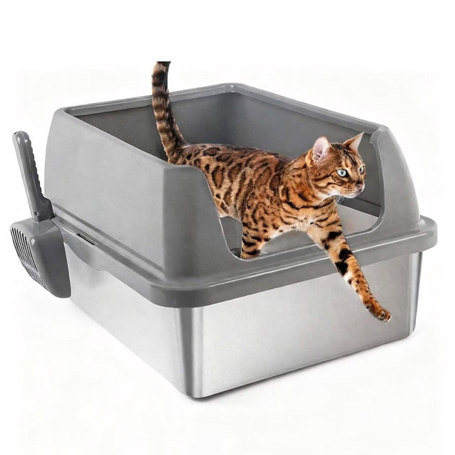 Allforpaws Enclosed Stainless Steel Cat Litter Box, Grey, 20 x 16 x 11.8 Inch