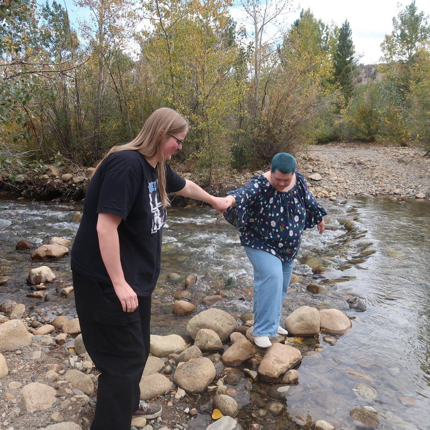 Hannah is a bit of a fall risk and Noelle is always there to offer her assistance.