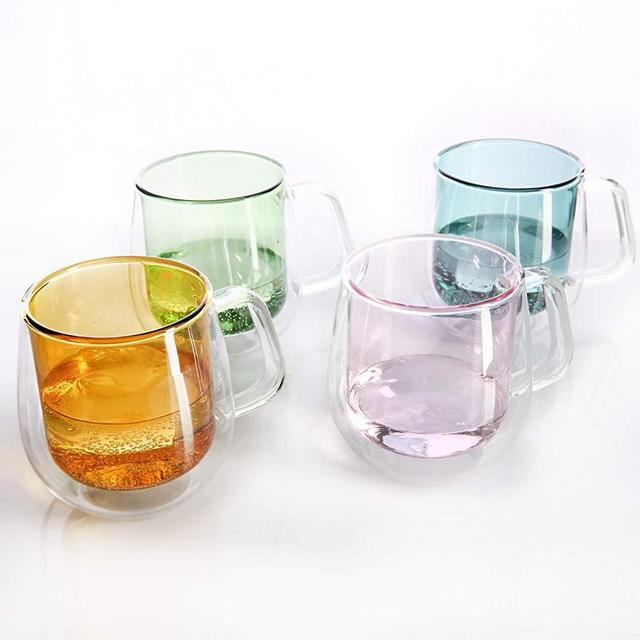 Colorful Double Wall Espresso Cups set of 4 11.6 oz. from 1500 C Tabletop Double-wall Insulated Glassware Cup Large Latte Cappuccino Tea Milk drinking Glasses Coffee Mugs