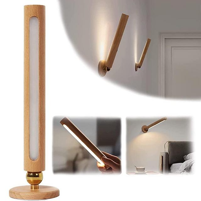 360° rotatable Wooden LED Wall lamp-Magnetic Detachable and stepless dimming Rechargeable Wall lamp, USB Night lamp is for Bedroom Living Room