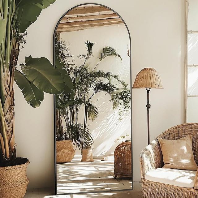 Full Length Mirror, 59"x18" Oversized Arched Mirror Large Standing Mirror, Tall Mirror Body Floor Mirror Wall Mirror Hanging Mirror for Bedroom Living Room Aluminum Frame,Black