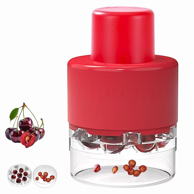 Cherry Pitter, Heavy-Duty 7-in-1 Olive and Cherry Pitters Corer Tool with Space-Saving Lock Design, Multi-Function Cherries Stoner Seed Remover Tool for Making Cherry Jam (Wine Red)