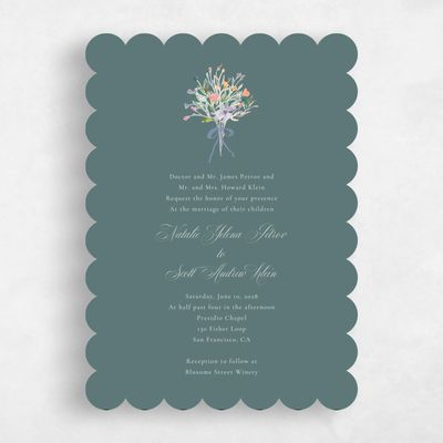 Blue Scalloped Wedding Invitation - Pesco Portrait
