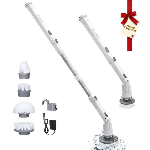 Electric Spin Scrubber, Voweek Cordless Cleaning Brush with Adjustable Extension Arm 4 Replaceable Cleaning Heads, Power Shower Scrubber for Bathroom, Tub, Tile, Floor
