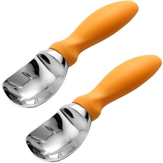 Spring Chef Metal Ice Cream Scoop with Soft Grip Handle - Heavy Duty Sturdy Ice Cream Scooper for Frozen Yogurt, Gelato, Sorbet, Sundae, Melon - Dishwasher Safe Kitchen Tool - Set of 2 - Mango