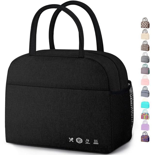 DALINDA Lunch Bag Lunch Box for Women Men Reusable Insulated Lunch Tote Bag,Leakproof Thermal Cooler Sack Food Handbags Case High Capacity forTravel Work School Picnic- Black