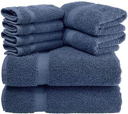 White Classic Luxury 8 Piece Bath Towel Set - 700 GSM Cotton Absorbent Towels - 2 Bath Towels, 2 Hand Towels, 4 Washcloths, (Navy Blue)