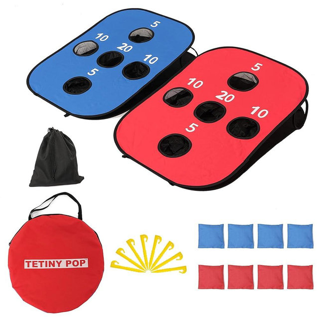 Pop up Cornhole Sets for Backyard Portable Collapsible Cornhole Game with 8 Bean Bags Lightweight Carrybag and 8 Stakes Easy go Anywhere for Travel and Family Game