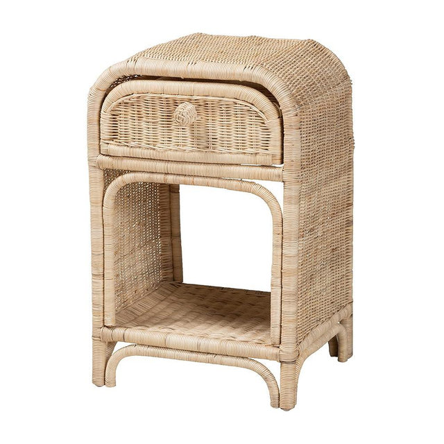 bali & pari Magni Modern Bohemian Natural Rattan 1-Drawer Nightstand